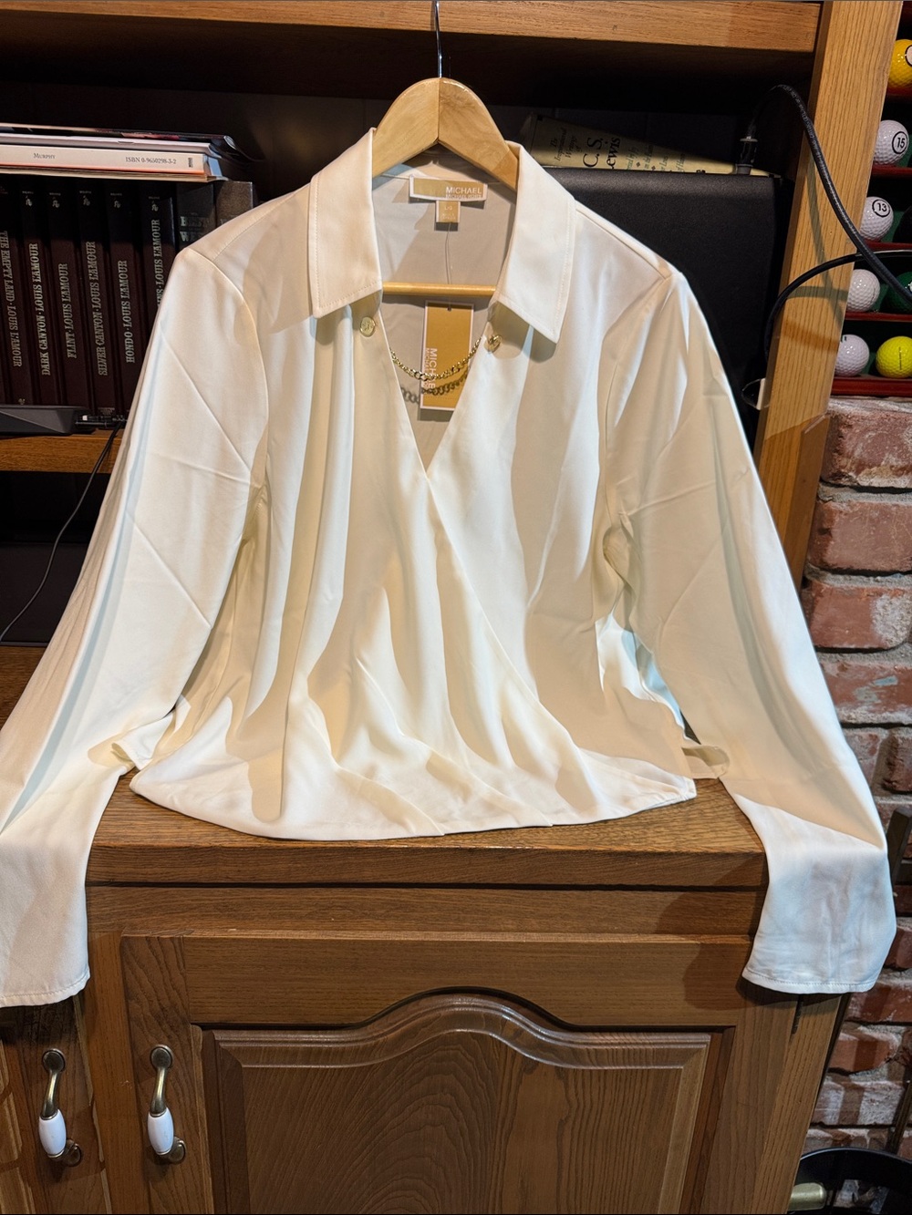 Michael Kors Cream Button-Down V-Neck Blouse